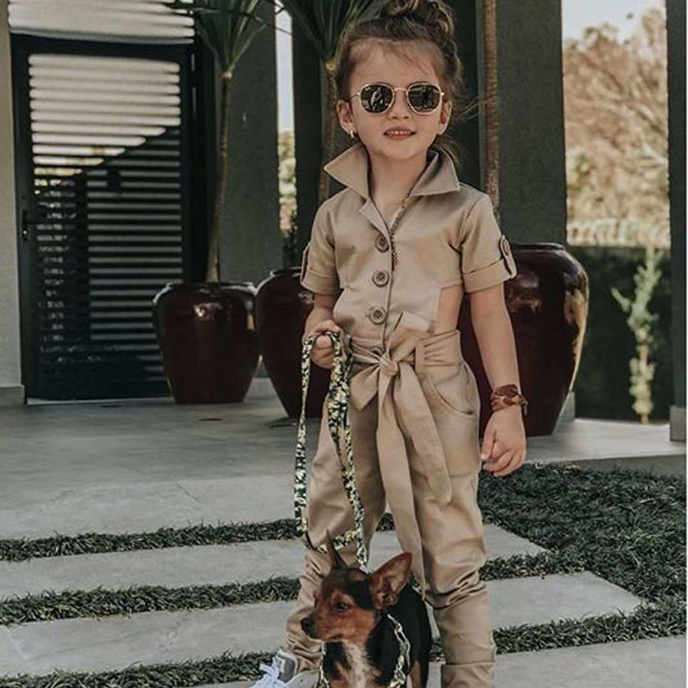 2-7T Toddler Baby Kid Girl inghilterra Style tuta bambini estate manica corta Show vita tuta pantaloni Casual tuta allentata