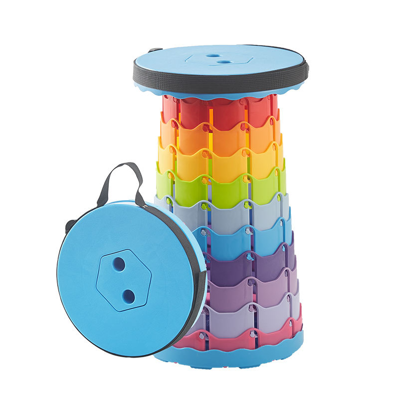 Plastic Stool Folding Stool Portable Outdoor Adjustable Telescopic Stool Net Red Train Subway Stool Giveaway: blue-faced rainbow