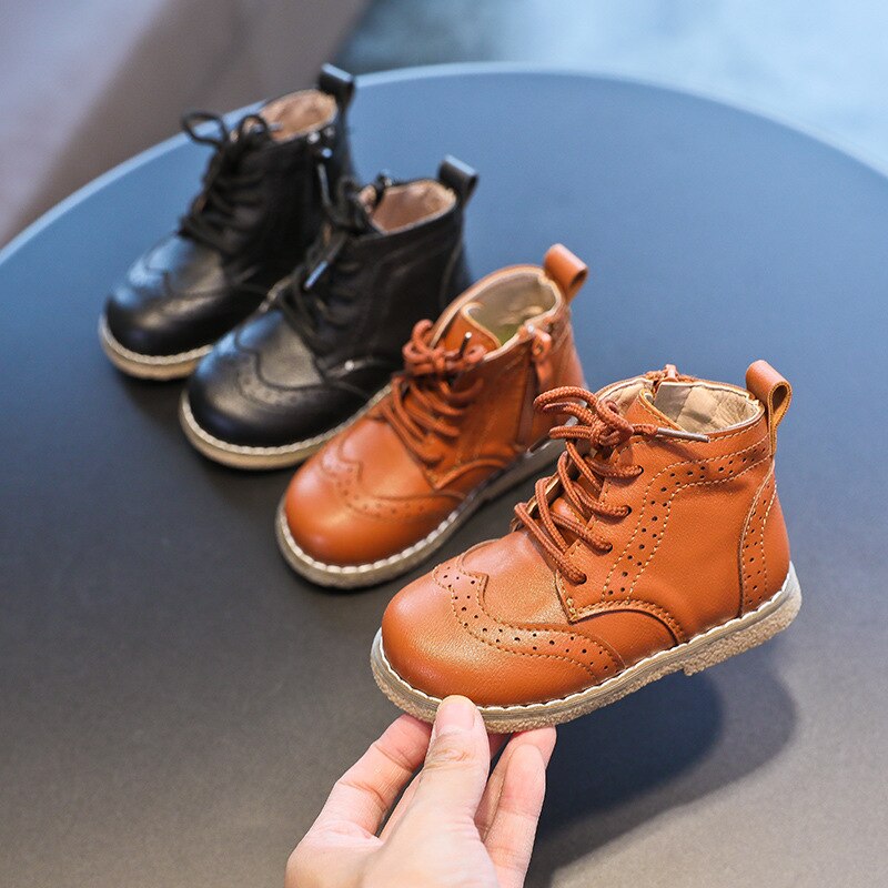 Børnesko til piger læder efterår ensfarvet drenge sneakers børn martin støvler casual korte støvler str. 21-30 smg 136