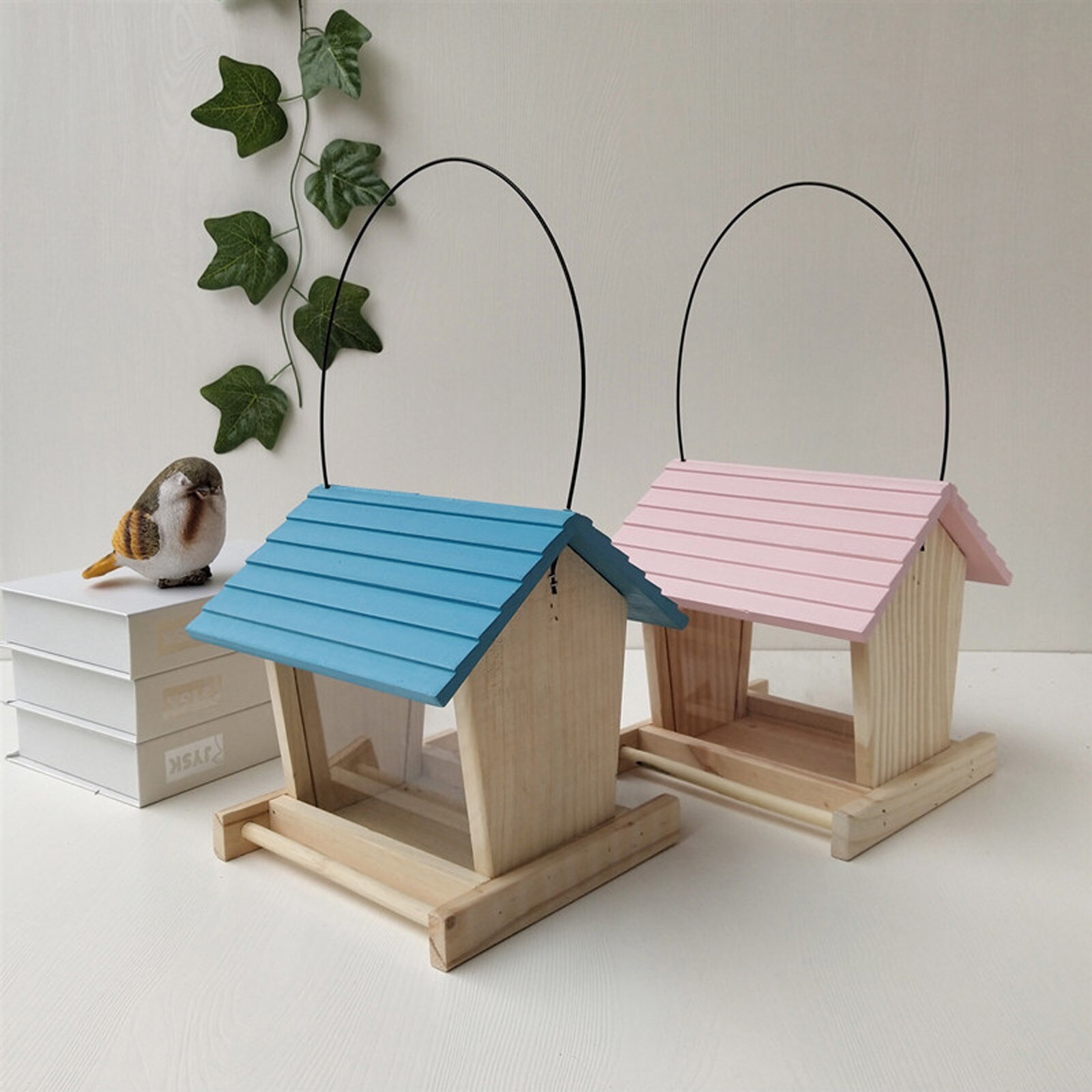 Wooden Bird Feeder Courtyard Villa Balcony Hanging Rainproof Bird Feeder