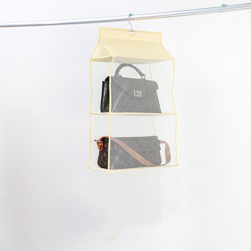 Handtas Opslag Opknoping Tas Garderobe Opknoping Stofdicht Opbergtas Opknoping Zak Drie-Dimensionale Mesh Multilayer Opbergtas: Cream-colored  2