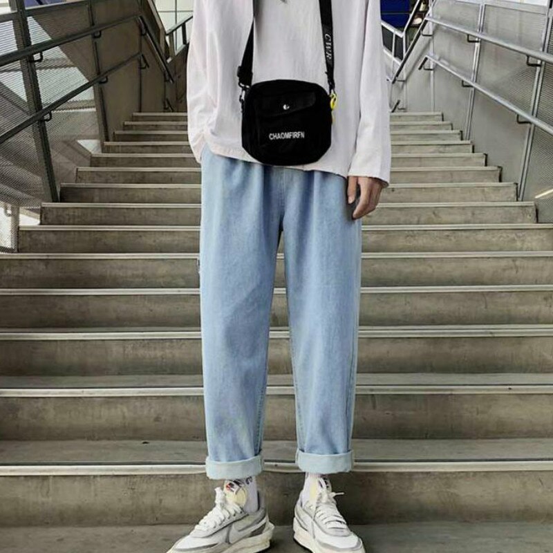 Jeans for menn pluss-størrelse 3xl løse ankellange enkle all-match jeansbukser med strikk i midjen, fritidsklær, trendy streetwear