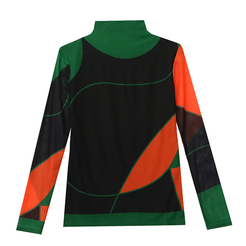 S -4xl dame efterår vinter langærmet turtleneck mesh t-shirts dame positionering print t-shirt top  ff0851