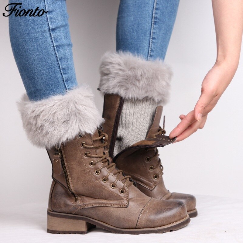 FIONTO Winter Woolly Boot Covers Warm Socks Christmas Woolly Foot Strap Short Woolen Yarn Shoes Cover Fur Leg Warmer