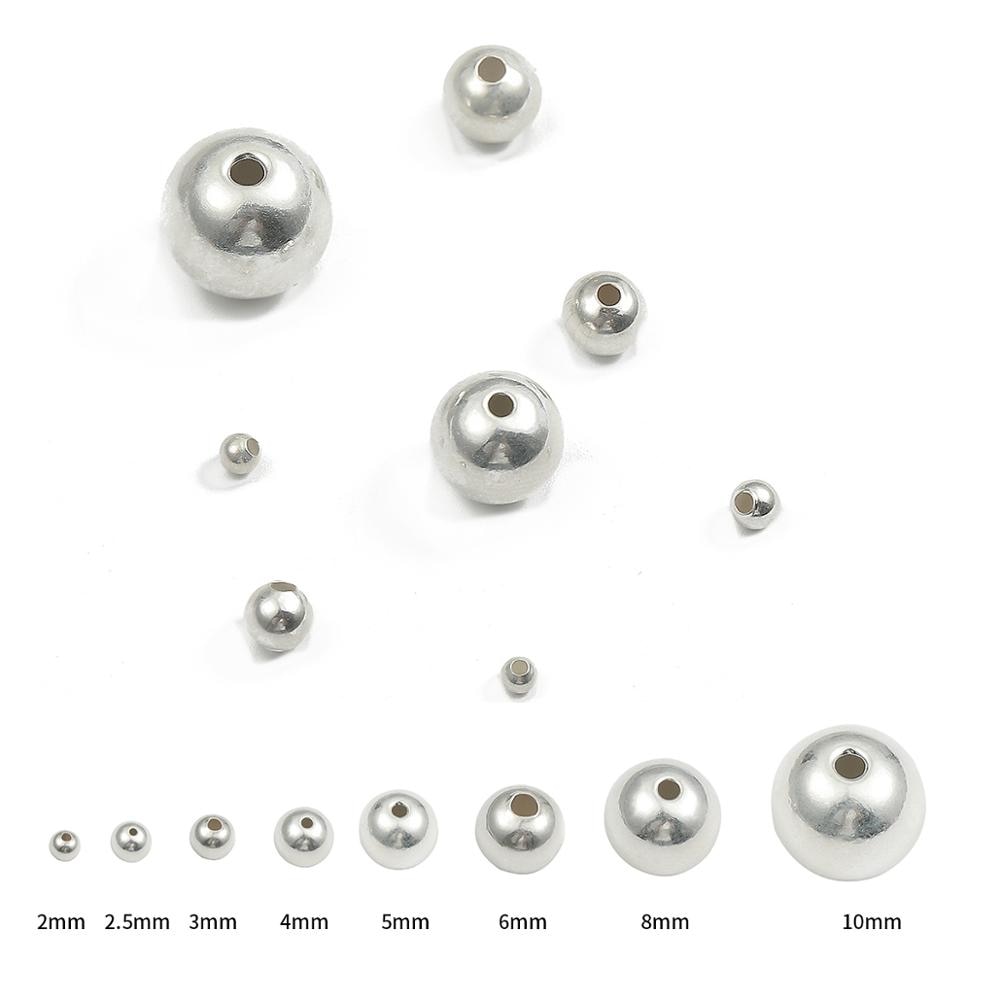 2/3/4/5/6/8/10mm 925 Sterling Silber Runde Spacer Lose Perlen Ball ende Samen Perlen Für DIY Schmuck Machen Halskette Zubehör