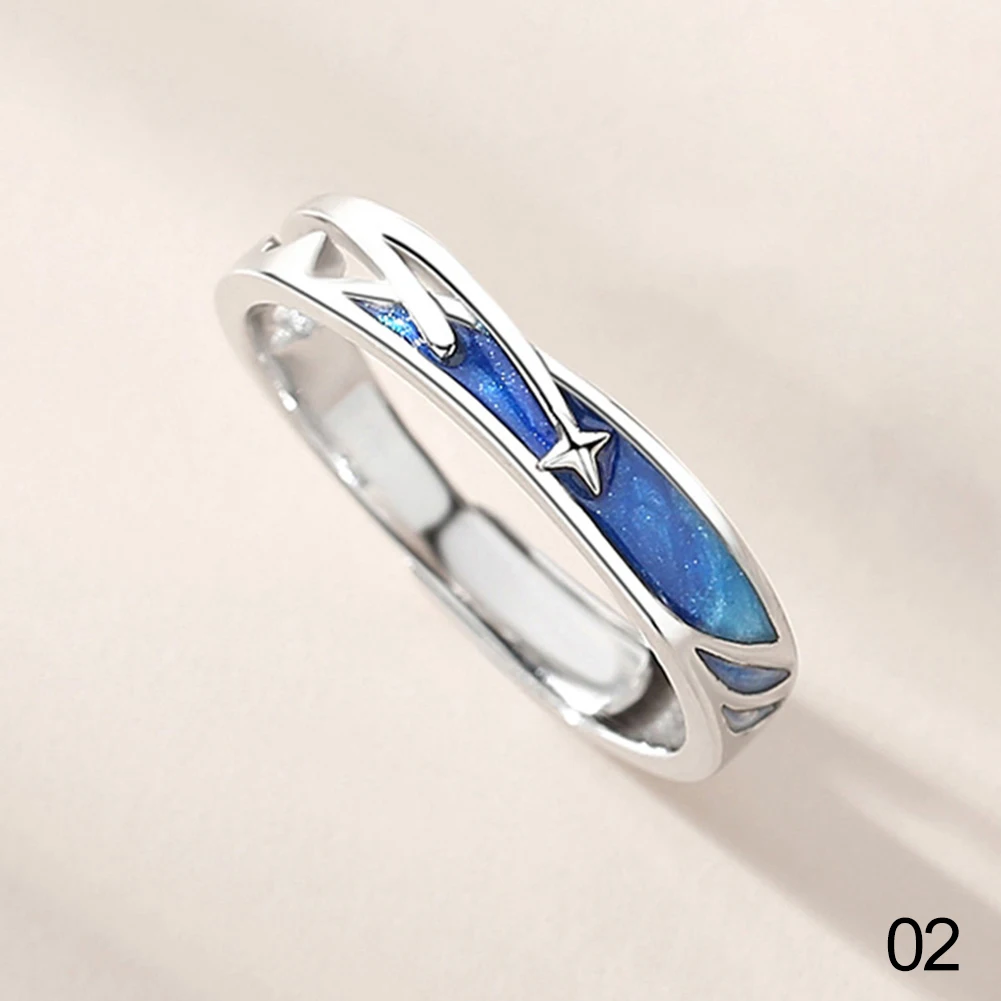 Van Gogh Sterrenhemel Meteorenregen Zon Maan Verstelbare Open Vrouwen Mannen Minnaar Prachtige Carving Ringen Band Romantisch Paar Sieraden: Black