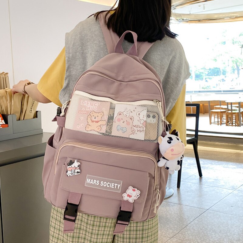 DIEHE Multifunction Nylon Women Backpack Female Transparent Pocket Small Travel Bag Girl Schoolbag Book Bag Kawaii Backpack