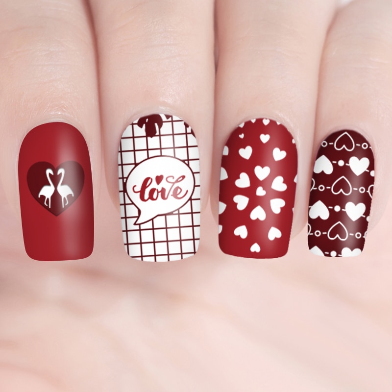Født smuk rektangel negle stempling plade gitter hjerte nail art billede skabelon gør-det-selv dekoration valentinsdag  l008