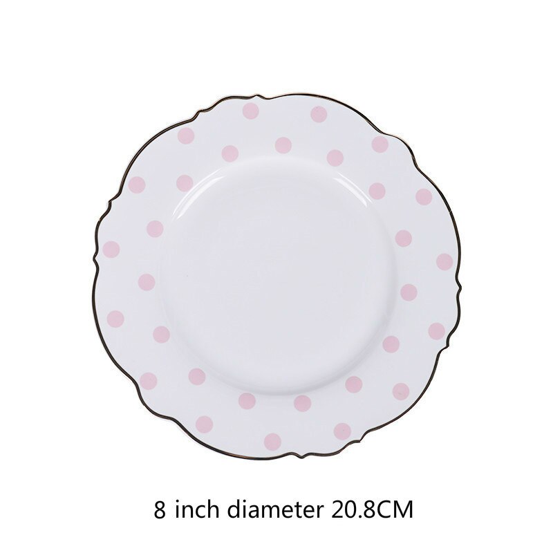 Phnom Penh – assiettes à dîner en céramique de 8 pouces, assiette à Steak occidentale, plat à Dessert, gâteau aux fruits, vaisselle 1 pièce: pink polka dot