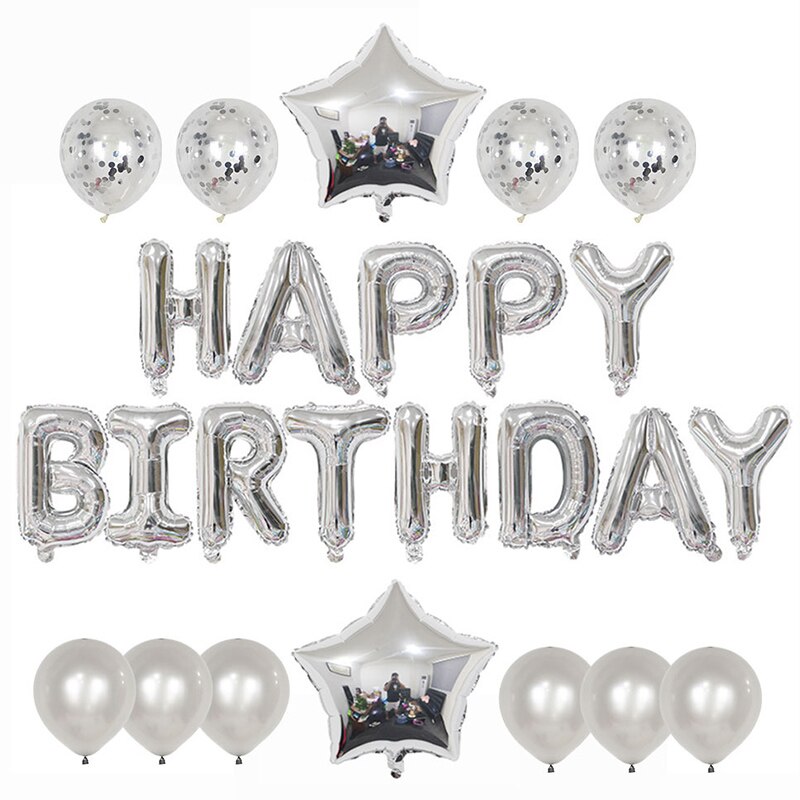 Gelukkige Verjaardag Brief Ballonnen Rose Goud Zilver Folie Alfabet Ster Hart Ballon Meisje Jongen Verjaardagsfeestje Decoratie Baby Shower: Silver
