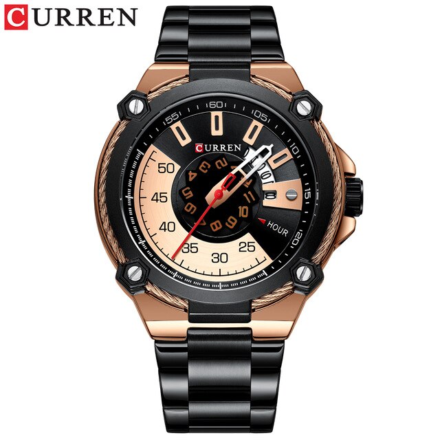 CURREN Horloges mannen Horloge Quartz Klok Mannelijke Mode Roestvrij Stalen Horloge met Auto Datum Causale Zakelijke Horloge: black rose rose