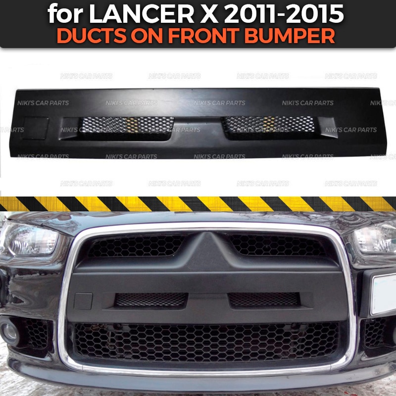 Ducts for Mitsubishi Lancer X on front bumper air intake with mesh ABS plastic body kit decoration car styling tuning