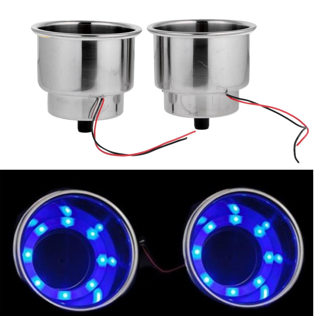 Magideal 2 Stuks Stalen Boot Auto Inbouw Cup Bekerhouder Met Afvoer Blauw Led