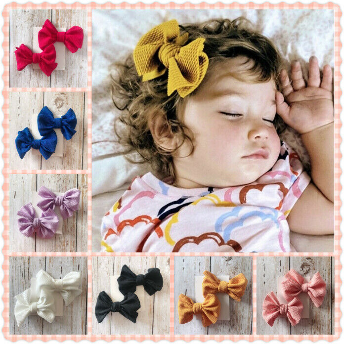 Focusnorm 2Pcs Infant Kids Baby Girls Hair Pin Bow Clips Headwear Ribbon Bowknot Barrettes Baby Headwear