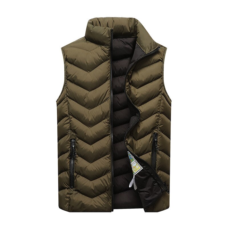 Hommes hiver gilet décontracté sans manches solide veste hommes Style coréen corps plus coton vêtements d'extérieur rembourrés manteau mince vêtements: Army Green / XXXL