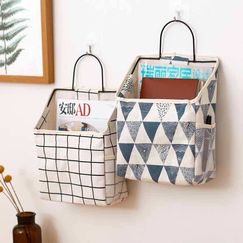 ONEUP Wall Hanging Storage Bags Cotton Linen Door Waterproof Bedroom Wall Hanging Home Office Books Sundries Organizer Bag
