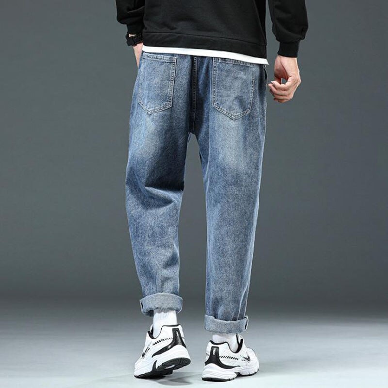 Men Korean Fashoins Harem Pants Jeans Hombre Straight Harajuku Baggy Denim Trousers Men Jeans Loose Plus Size 48