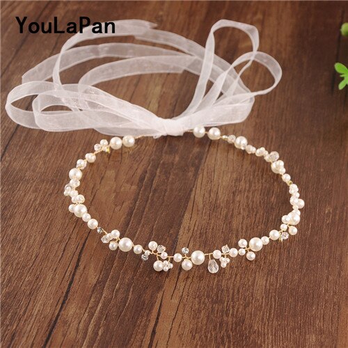 TOPQUEEN perła wykonana ręcznie robić włosów tiara kryształowy wianek dla panny młodej biżuteria robić włosów ślubne na włosy kawałki stroiki ślubne dla kobiet HP03-G: G-biały organza