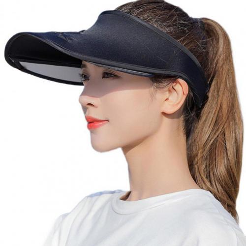 Outdoor Summer Hat Sunscreen Breathable Free Size Empty Cap Sun Hat Retractable Anti-Ultraviolet Hollow Top Hat With Large Brim: Black