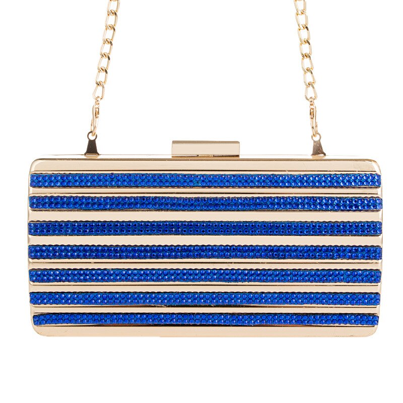Beste gouden metalen harde blauwe/zwarte diamanten kristal clutches dames lange ketting handtassen dames clutch: Blauw