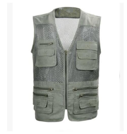 Top Mens Sleeveless Jacket Fisherman Waistcoat Male Summer Mesh Vest Coat Tank Top Plus Size 4XL: Army Green / 4XL