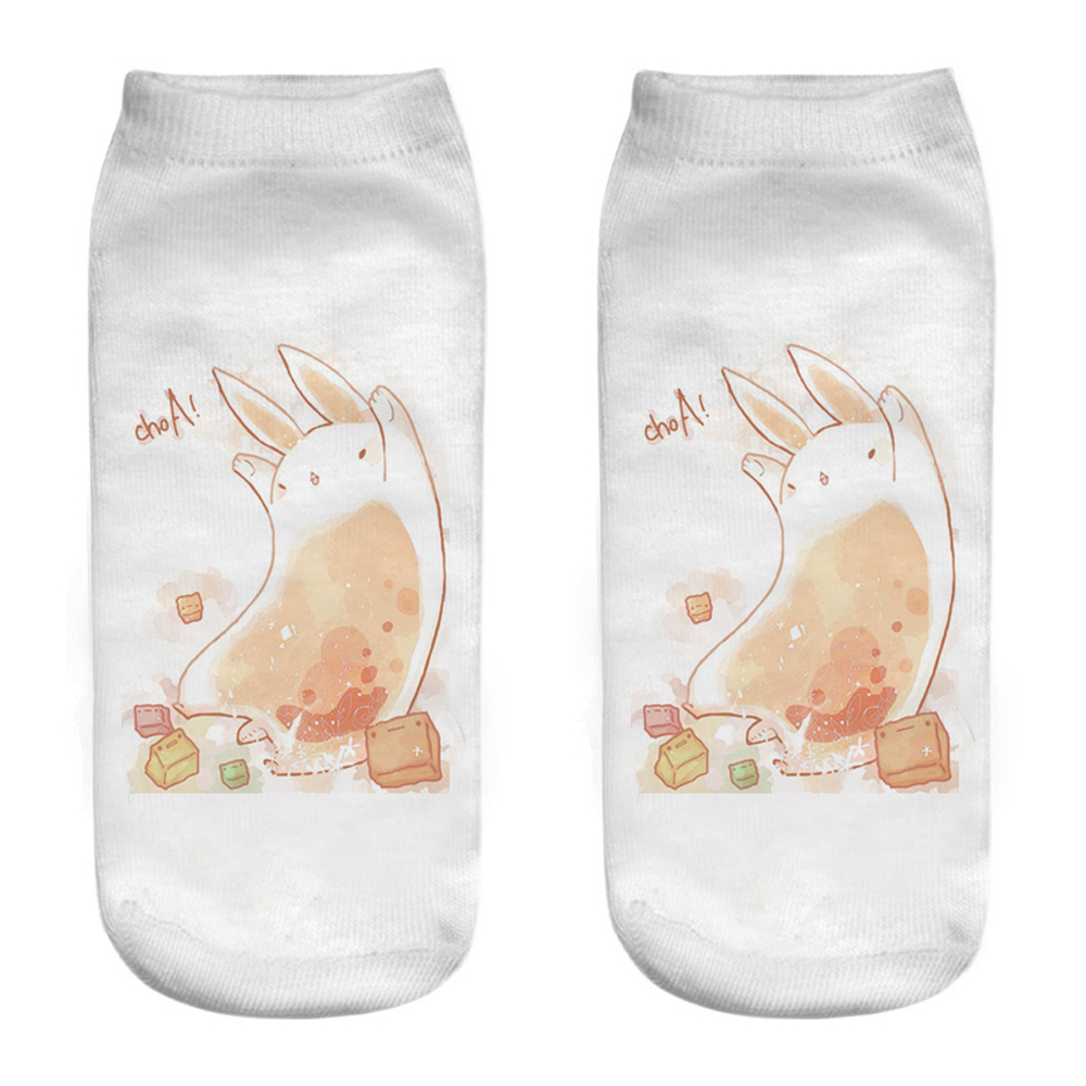 Chaussettes unisexes mignonnes Happy Funny Bunny 03/Life, impression 3D, créative, Harvey Cake Rabbit, rinçage court Sokken, , 1 paire: Ivoire