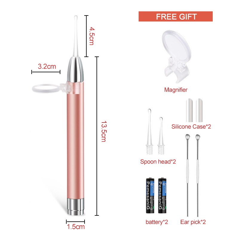 1Set Led Licht Oor Pick Oor Wax Schoon Remover Zaklamp Earpick Veiligheid Reiniging Tool Oor Zorg Met Vergrootglas c1898