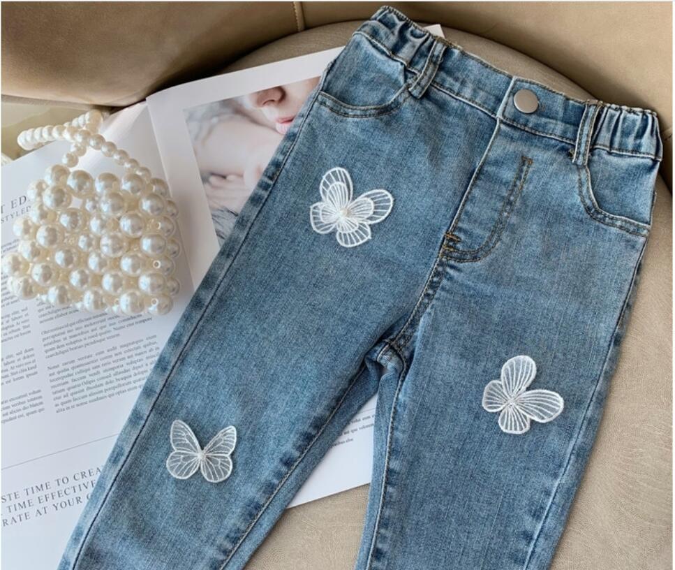 Pantalones vaqueros para niñas pequeñas de 2, 3, 4, 5, 6 y 7 años, pantalones vaqueros con mariposas, primavera y verano,