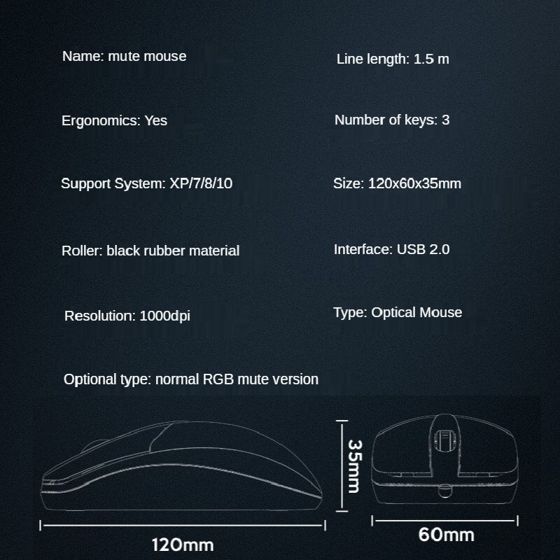 Wired Mute USB Home Silent Office Desktop and Notebook Computer Business Durable Sensitive Pure Black E-Sports Game Mouse