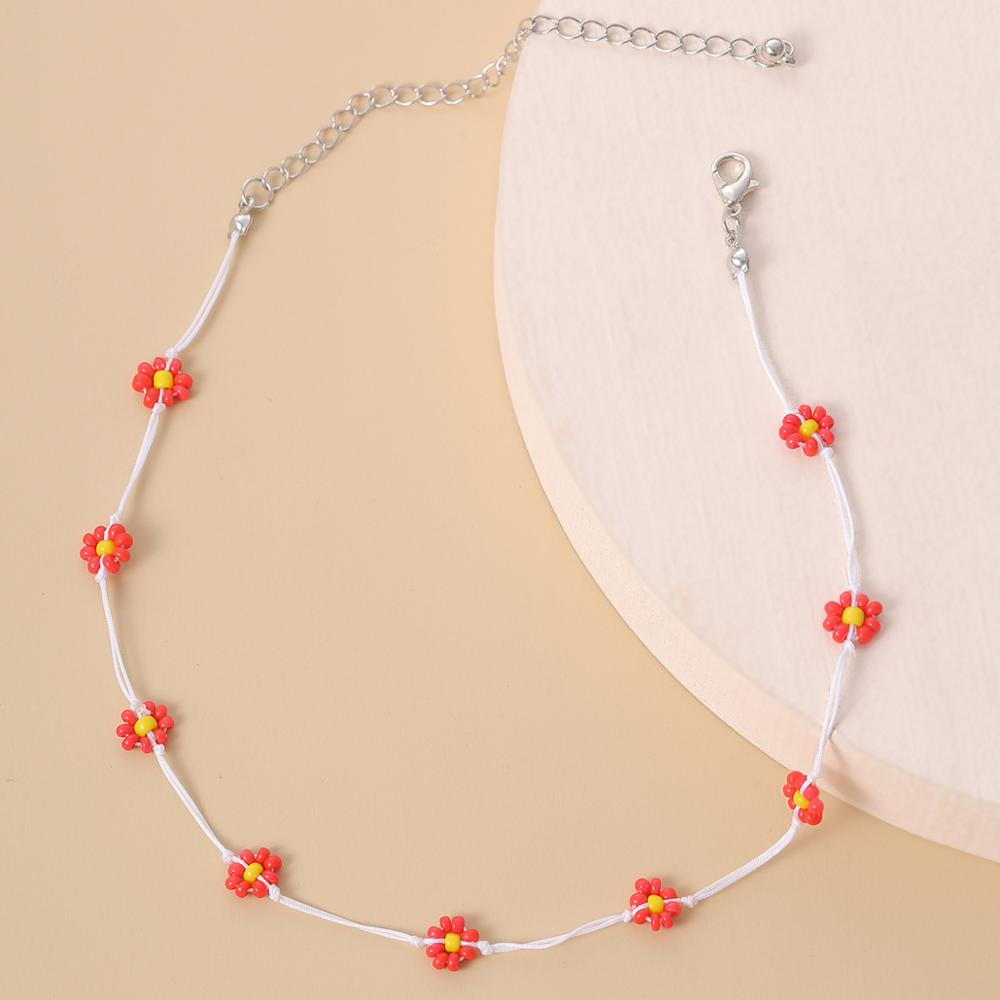 HangZhi Summer Sweet Choker Colorful Flowers Transparent Crystal Acrylic Beaded Clavicle Necklace for Women Jewelry: C