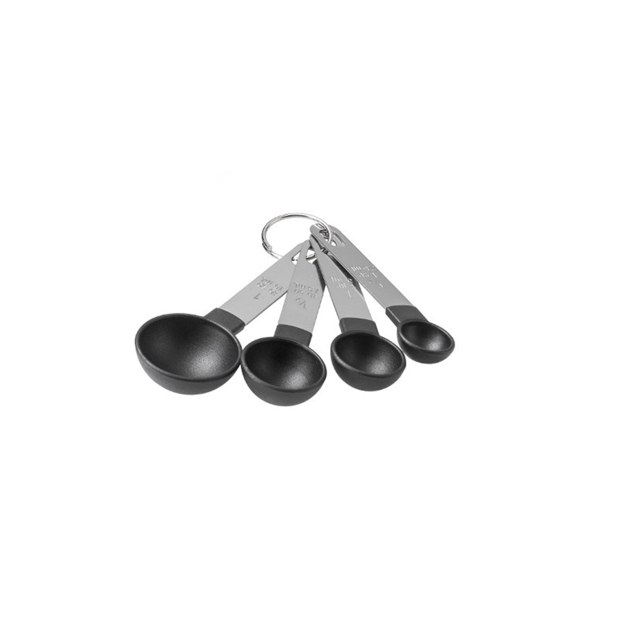 Juego de cucharas y tazas medidoras de plástico, mango de acero inoxidable, herramientas de cocina para hornear, accesorios, aparatos de pesaje, 4 Uds./8 Uds.: Negro