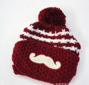 Snor dames winter warme muts met masker dames gebreide muts: Wijnrood