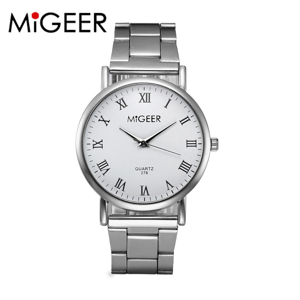 MIGEER Watches Men Stainless Steel Men's Watch Quartz Clock Simple Men's Watches montre homme For Men