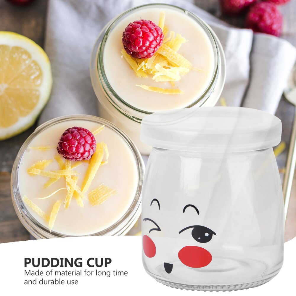 10pcs 150ml Lovely Pudding Bottle Glass Heat-resistant Yogurt Containers Cup Jelly Jar for Home Shop (Random Pattern)