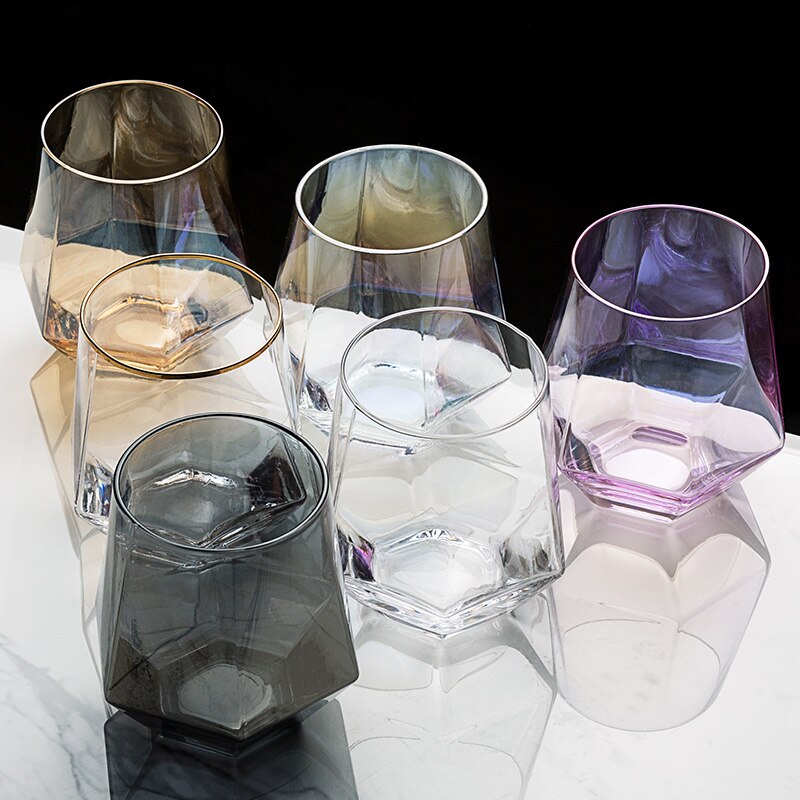 Geometrisk sekskantet glass phnom penh sølvkant husholdning gjennomsiktig drikke kopp te whisky