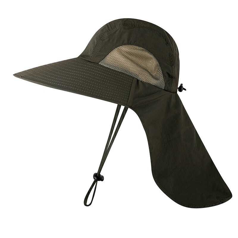 Camoland Waterdichte Emmer Hoeden Voor Mannen Vrouwen Zomer Upf 50 + Zonnehoed Lange Brede Rand Outdoor Wandelen Vissen Caps met Nek Flap: Army Green