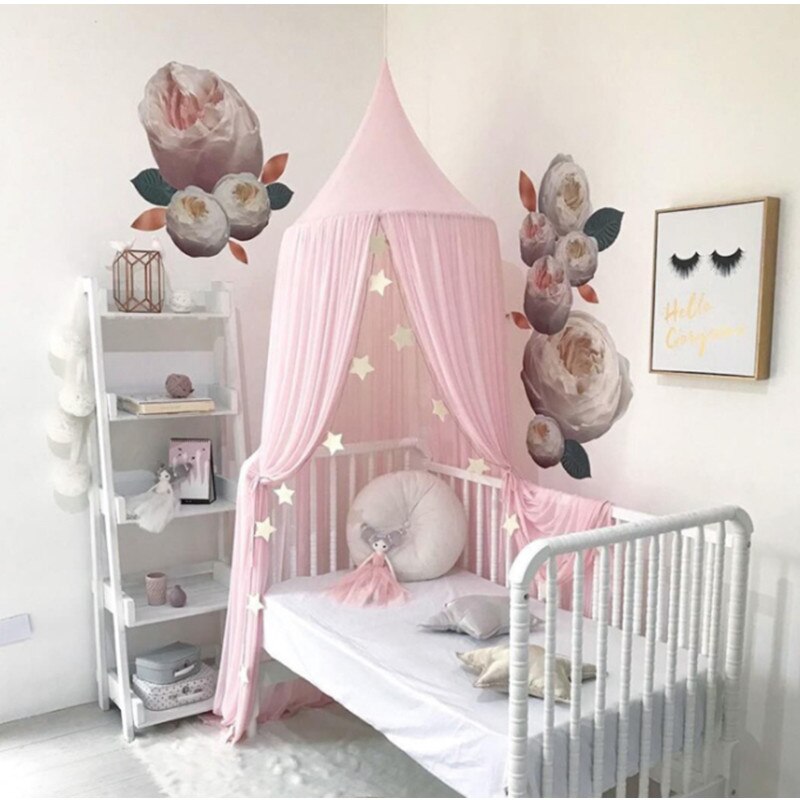 1pc 50cm nordisk stil prinsessa spets barn barnsäng baldakin gardin rum myggnät sängkläder rund kupol barn lek tält hus inredning: Rosa