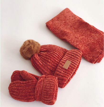 3PCS Katoenen Baby muts Sjaal Handschoenen Herfst Winter Kinderen Sjaal-kraag Jongens Meisjes Warm Mutsen Caps sjaal Sets: 7