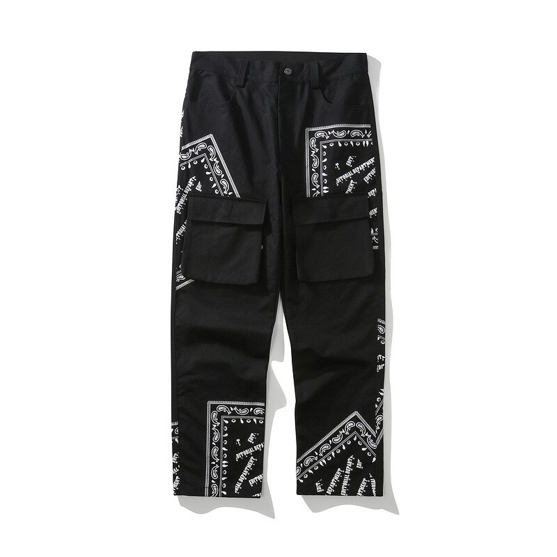 Pantalon Cargo avec imprimé de Bandana pour hommes, jogging multi-poches, Streetwear à la , , WY632: XL / BLACK