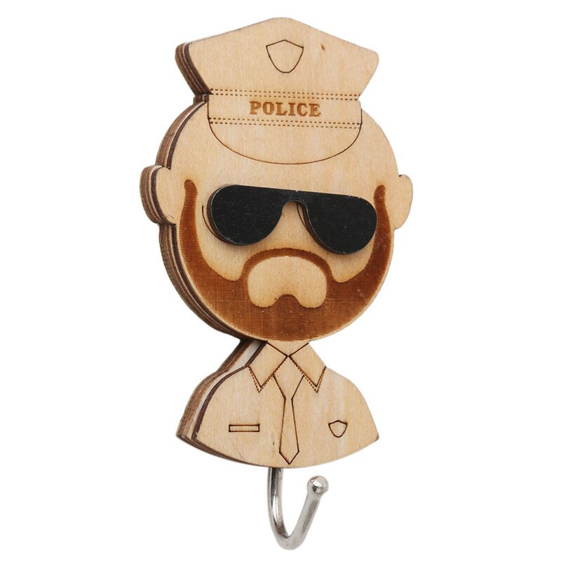 Wooden Cartoon Door Non-Marking Adhesive Hook Strong Load-Bearing Wall Adhesive Three-Dimensional Removable Hook: Policemen