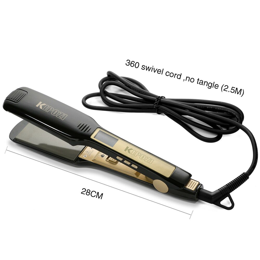KIPOZI-plancha de pelo 2 en 1 de calentamiento rápido, plancha de pelo de vapor con pantalla LCD, temperatura ajustable, conveniente