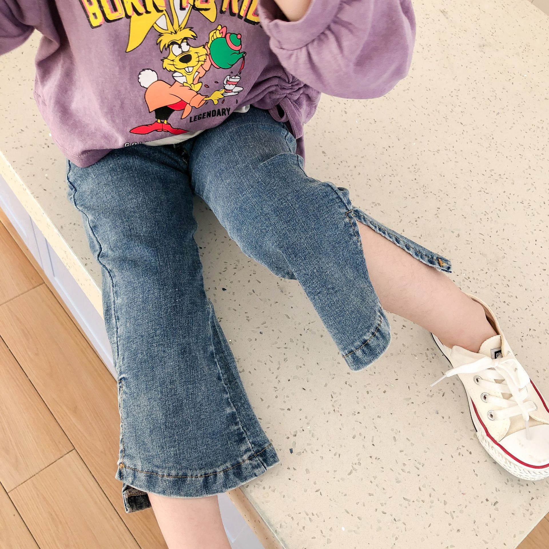 Spring Children's Clothes Girl's Pants Leg Split Elastic Flared Pants Baby Jeans Kids Boy Jeans Clothes