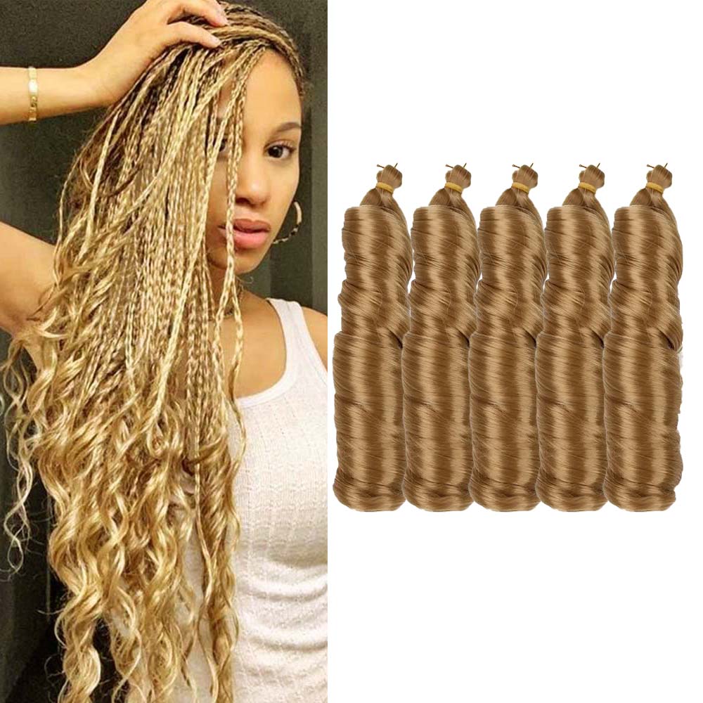 3/5 packungen 24 cm langes, synthetisches häkelhaar mit französischen locken, vorgedehnt, locker gewellt, zum flechten, ombré-locken, zöpfe: #27 / 3 teile/los