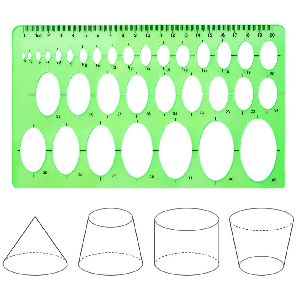 Xrhyy 4 st orange och grön mall plastlinjaler cirkel oval cirkel radie ritningsmallar för kontor och skolmaterial