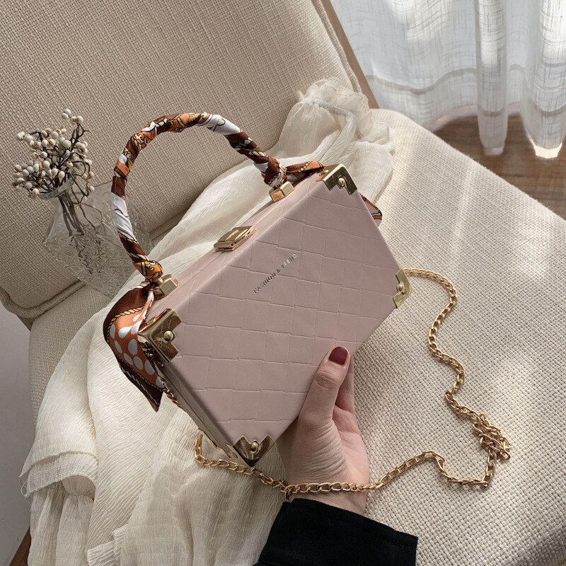 Shoulder xie kua bao Minimalist Square Box Package High-Grade Western Style Handbags: Pink