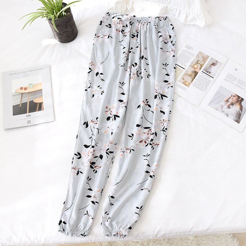 Cotton Woman Pajamas Loose Printing Sleeping Pants Sleep Bottoms Woman Pajamas Bottoms Sleep Pants Pyjama Trouser Homewear: Rose flower / XXL