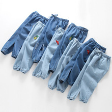 Jongens Broek Lange Broek Voor Meisje Kinderen Baby Jeans Cartoon Gat Denim Lange Broek Elastische Taille Jeans Kleding # C