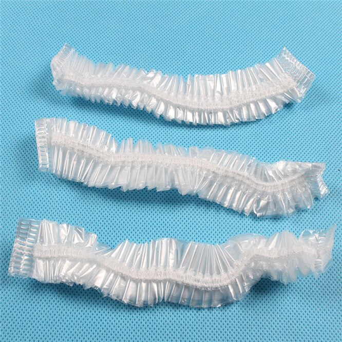 Bonnet de bain élastique jetable, 100 pièces/lot, épais, pour hôtel, bonnet de douche, transparent, produits pour Salon de coiffure