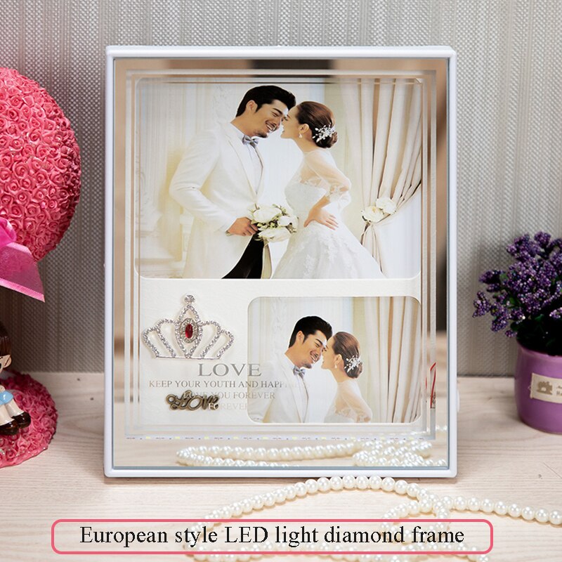 Table cadre photo de style japonais avec cadre blanc avec LED lumineux + USB, utilisée pour la décoration d'étude et l'affichage de photos 7 pouces