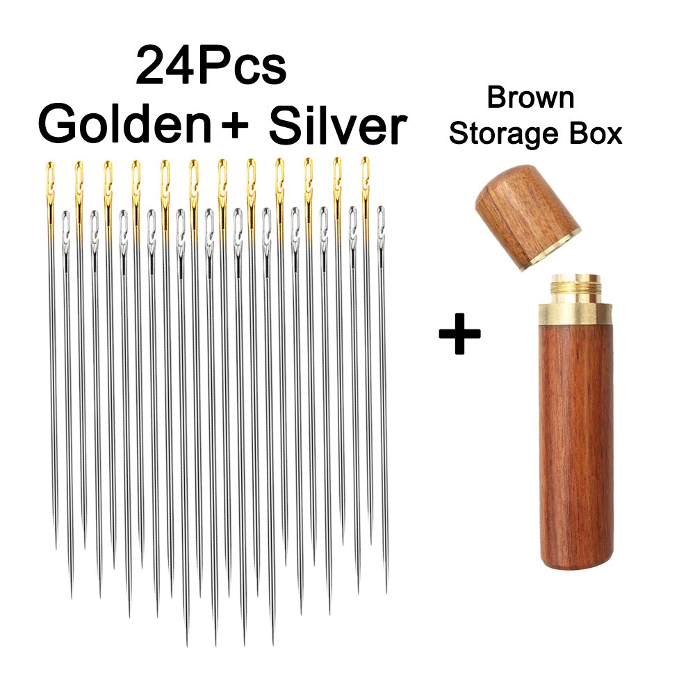 Juego de agujas ciegas para ancianos, accesorios de costura para el hogar, Agujero lateral, auto roscado, 12/24 piezas: 24 PCS Set 1